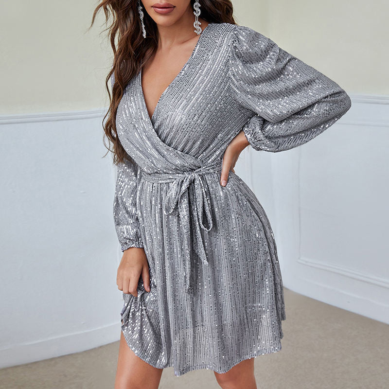 Mary – Cross-Over Sequin Dress