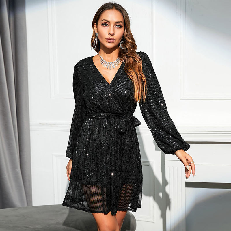 Mary – Cross-Over Sequin Dress